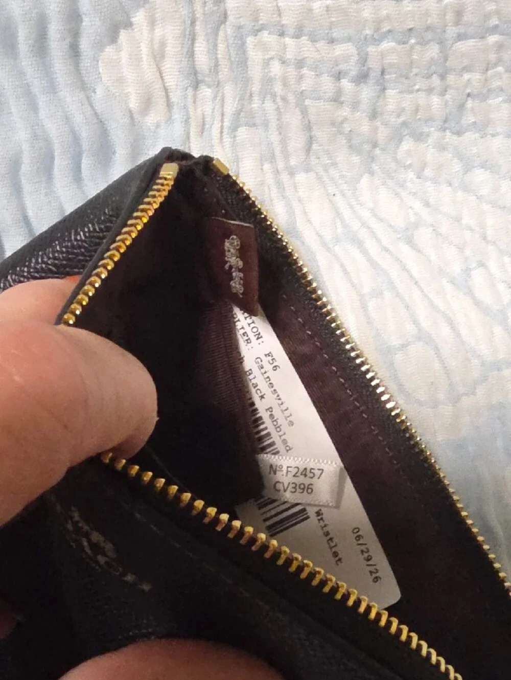 Coach Black Leather Zip Wristlet with Gold Logo